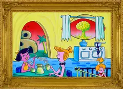 Coffee Klatch by Kenny Scharf, 2004, acrylic on canvas, in artist’s frame, sold Jun 2024