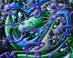 Quark by Kenny Scharf, 2021, oil and spray paint on linen, sold Jun 2024