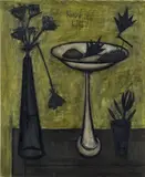 Bernard Buffet, Compotier et vase de fleurs, 1954, oil on canvas