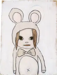 Untitled by Yoshitomo Nara, 2007, acrylic and colour pencil on cardboard, sold Jun 2024