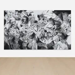Anna Park, Untitled, 2021, charcoal on panel, in 2 parts
