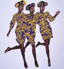 Fly Chics by Emmanuel Taku, 2022, acrylic on canvas, sold Jun 2024