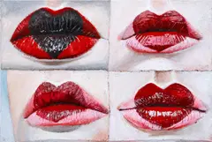 Heart Kiss on the Lips by Gina Beavers, 2021, acrylic and modelling paste on linen on panel, offered Jun 2024