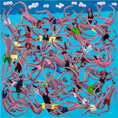Diversity in the Pool by Kitti Narod, 2019, acrylic on canvas, sold Mar 2024