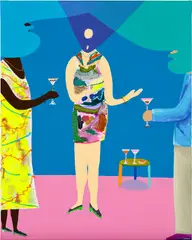 Peter McDonald, Party Mingle, 2021, acrylic, gouache, glitter paint, metal foil on canvas