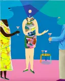 Peter McDonald, Party Mingle, 2021, acrylic, gouache, glitter paint, metal foil on canvas