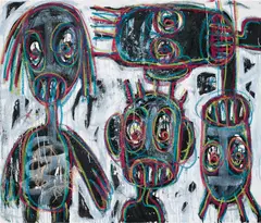 Aboudia, Spectacle Watchers, 2016, acrylic and oil stick on canvas