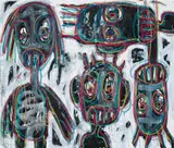 Aboudia, Spectacle Watchers, 2016, acrylic and oil stick on canvas