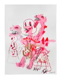 Robert Nava, Pink Dragon with Clown, 2020, acrylic, crayon, and grease pencil on paper