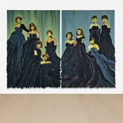 Claire Tabouret, Les Débutantes (Dark Water), 2016, acrylic and fabric on canvas, diptych