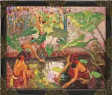Jean Le Mayeur, By the Lotus Pond, oil on canvas, in artist's frame