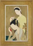 Le Pho, La Toilette, 1938-1939, ink and gouache on silk, pasted on cardboard in artist's frame
