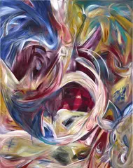 Bird, Goldfish and Firework by Yuan Fang, 2020, acrylic on canvas, sold Nov 2024
