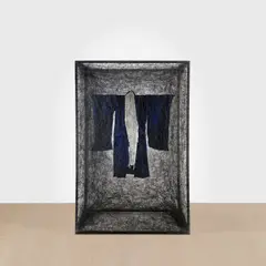 State of Being (Boy’s Kimono) by Chiharu Shiota, 2013, metal, black thread and Kimono, sold Nov 2024