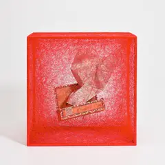 State of Being (Map Box) by Chiharu Shiota, 2020, metal frame, red thread, box and map, sold Nov 2024