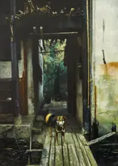 Chen Yifei, Courtyard Entrance, 1980, oil on canvas