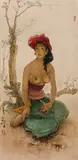 Lee Man Fong, Portrait of a Seated Woman, 1970, ink and oil on panel