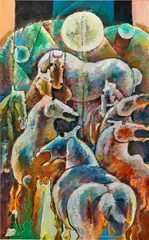 Shi Hu, Eight Horses, 1994-1996, oil on canvas