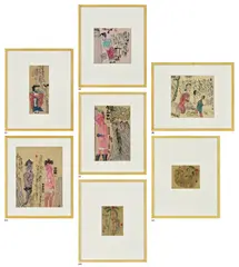 Liu Wei, Beauties from Peking, 1989, (i) - (v) mixed media on paper (vi) - (vii) mixed media on silk
