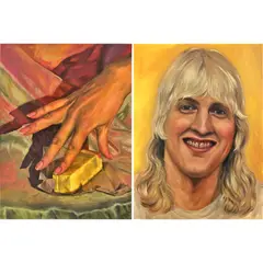 A poem and a sonnet and an essay and a sacrifice by Chloe Wise, 2020, oil on linen, diptych, offered Nov 2024