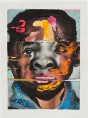 Nathaniel Mary Quinn, A Little Girl, 2019, black charcoal, soft pastel, oil pastel, oil paint, paint stick and gouache on paper