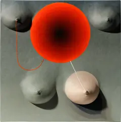 The Breastfeeding Talk (Cambria and Loie) by Loie Hollowell, 2021, oil, acrylic and epoxy resin on linen over panel, sold Nov 2024