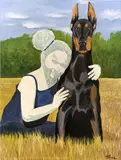 Ekene Emecheta Stanley, Love, Doberman, 2021, oil on canvas