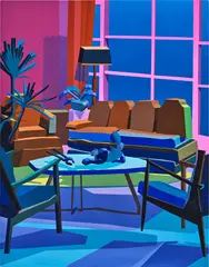 Jonathan Chapline, Constructed Interior (Living Room II), 2018, acrylic and flashe on panel