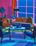Jonathan Chapline, Constructed Interior (Living Room II), 2018, acrylic and flashe on panel