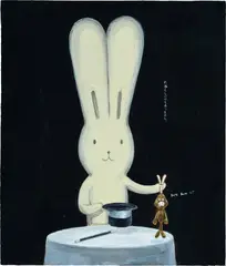Practising a Magic with Robert by Atsushi Kaga, 2008, acrylic on board, sold Oct 2024