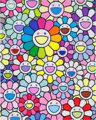 Takashi Murakami, Flowers of Hope, 2019, acrylic and platinum leaf on canvas mounted on aluminum frame