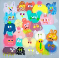 Jon Burgerman, Suddenly, 2021, aerosol and oil bar on canvas