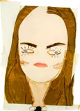 Rose Wylie, Cara Delevingne (Yellow Ochre), 2013, watercolour, pencil and collage on paper
