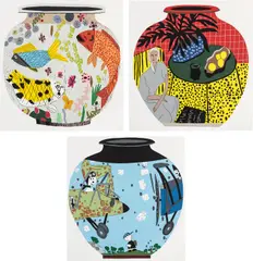 Jonas Wood, Fish Pot; Matisse Pot 4; and Snoopy Pot, 2019-2020, The complete set of three screenprints in colours, on Rising Museum Board, with full margins