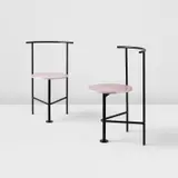 Shiro Kuramata, Pair of 'Three-legged B' chairs, model no. R108, 1987, Painted steel, oak-veneered plywood