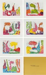Carroll Dunham, Seven Places (K. A23), 1990-94, The complete set of seven etchings in colours, on Gampi paper appliqué to J. Whatman 1952 handmade paper, with full margins, the sheets loose (as issued), all contained in the original fabric-covered portfolio