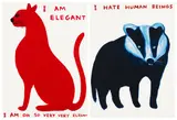 David Shrigley, I Am Elegant, I Am Oh So Very Very Elegant; and I Hate Human Beings, 2021, Two screenprints in colours, on wove paper, the full sheet