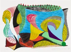 Above and Beyond, from Some More New Prints (G. 1625, M.C.A.T. 339) by David Hockney, 1993, Screenprint in colours, on Arches 88 paper, with full margins, sold Dec 2024