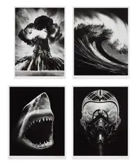 Untitled (Shark 5); Untitled (Ulysses); Spanish Blood (Lion’s Gate); and Russian Bomb (Semipalatinsk) by Robert Longo, 2011, The complete set of four archival pigment prints, on watercolour paper, with full margins, sold Dec 2024