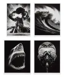 Robert Longo, Untitled (Shark 5); Untitled (Ulysses); Spanish Blood (Lion’s Gate); and Russian Bomb (Semipalatinsk)