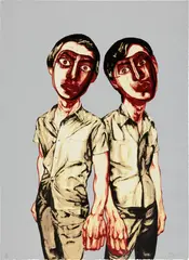 Two Men, from Mask Series by Zeng Fanzhi, 2006, Lithograph in colours, on BFK Rives paper, the full sheet, sold Dec 2024