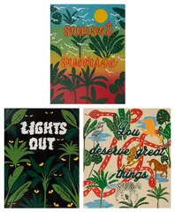 Joel Mesler, Untitled (Sunset Sunrise); Untitled (Lights Out); and Untitled (You Deserve Great Things), 2021, Three screenprints in colours, on BFK Rives paper, the full sheets