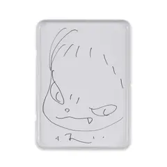 Untitled by Yoshitomo Nara, 1999, Drawing in black marker pen, on upper-half of metal case for Slash with a Knife wristwatch, sold Dec 2024