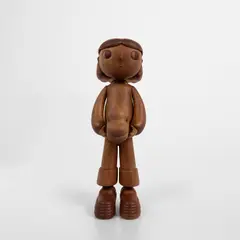 Felix Treadwell, Twig Head, 2021, Wooden figure with articulated arms, contained in a wooden box