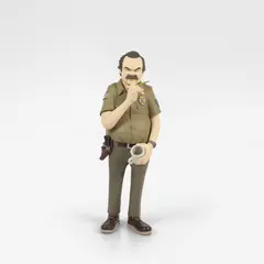 Yusuke Hanai, “Coffee and Contemplation” Stranger Things Jim Hopper Sculpture & Print Set, 2022, Vinyl sculpture with the accompanying print, contained in the original box