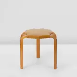 'Fan-Leg' stool, model no. X602 by Alvar Aalto, designed 1954, produced 1960s, Birch, leather, sold Dec 2024