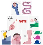David Shrigley and Joan Cornellà, Vote, 2022, The complete set of eight screenprints in colours, on wove paper, the full sheets loose (as issued), with the title page, all contained in the original foam-lined wooden box with printed title