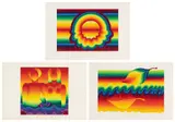 Ay-O, Rainbow Bridge 1; Rainbow Man and Woman A; and A Leaf, 1979, Three screenprints in colours, on Arches paper, with full margins