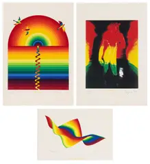 Ay-O, Three Birds; A Piece of Rainbow; and Rainbow David, 1979, Three screenprints in colours, on Arches paper, with full margins