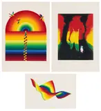 Ay-O, Three Birds; A Piece of Rainbow; and Rainbow David, 1979, Three screenprints in colours, on Arches paper, with full margins